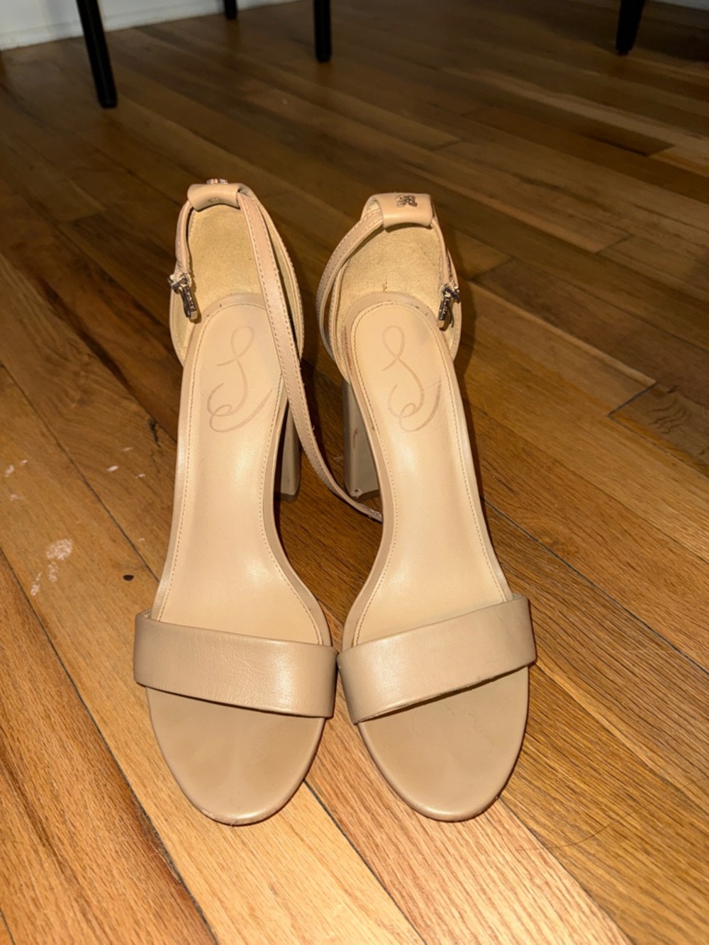 Sam Edelman Beige/Nude Leather Block Heel Sandals